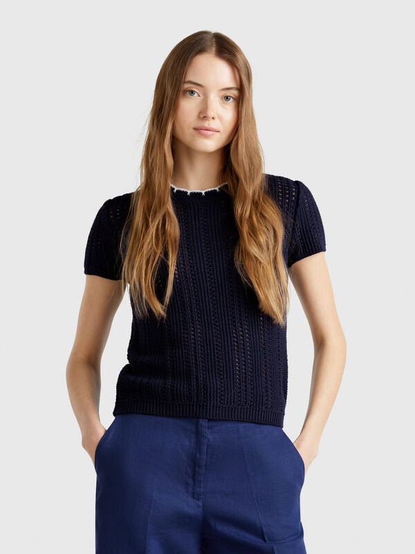 Perforated sweater in pure cotton Women