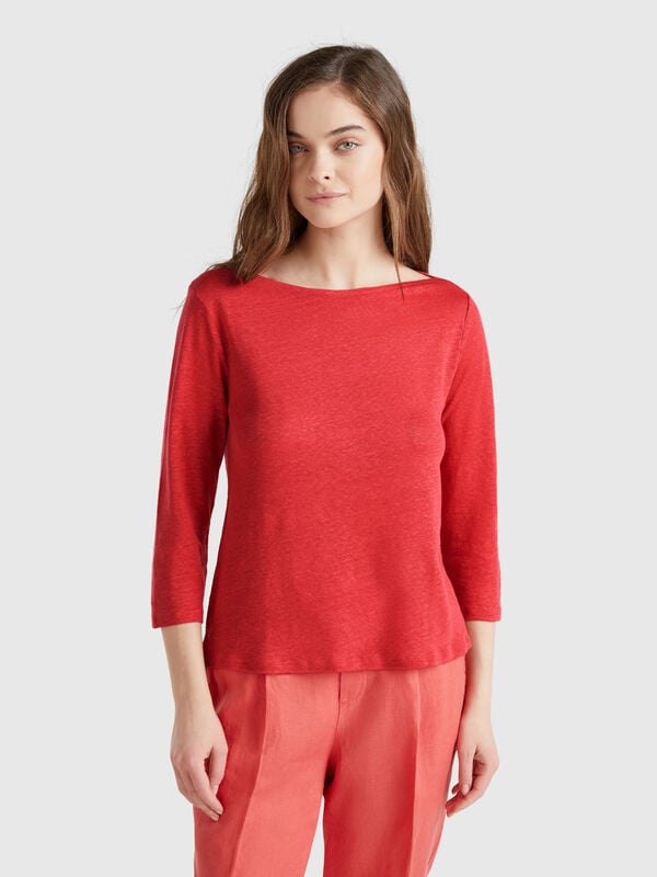 T-shirt manches 3/4 en pur lin Femme