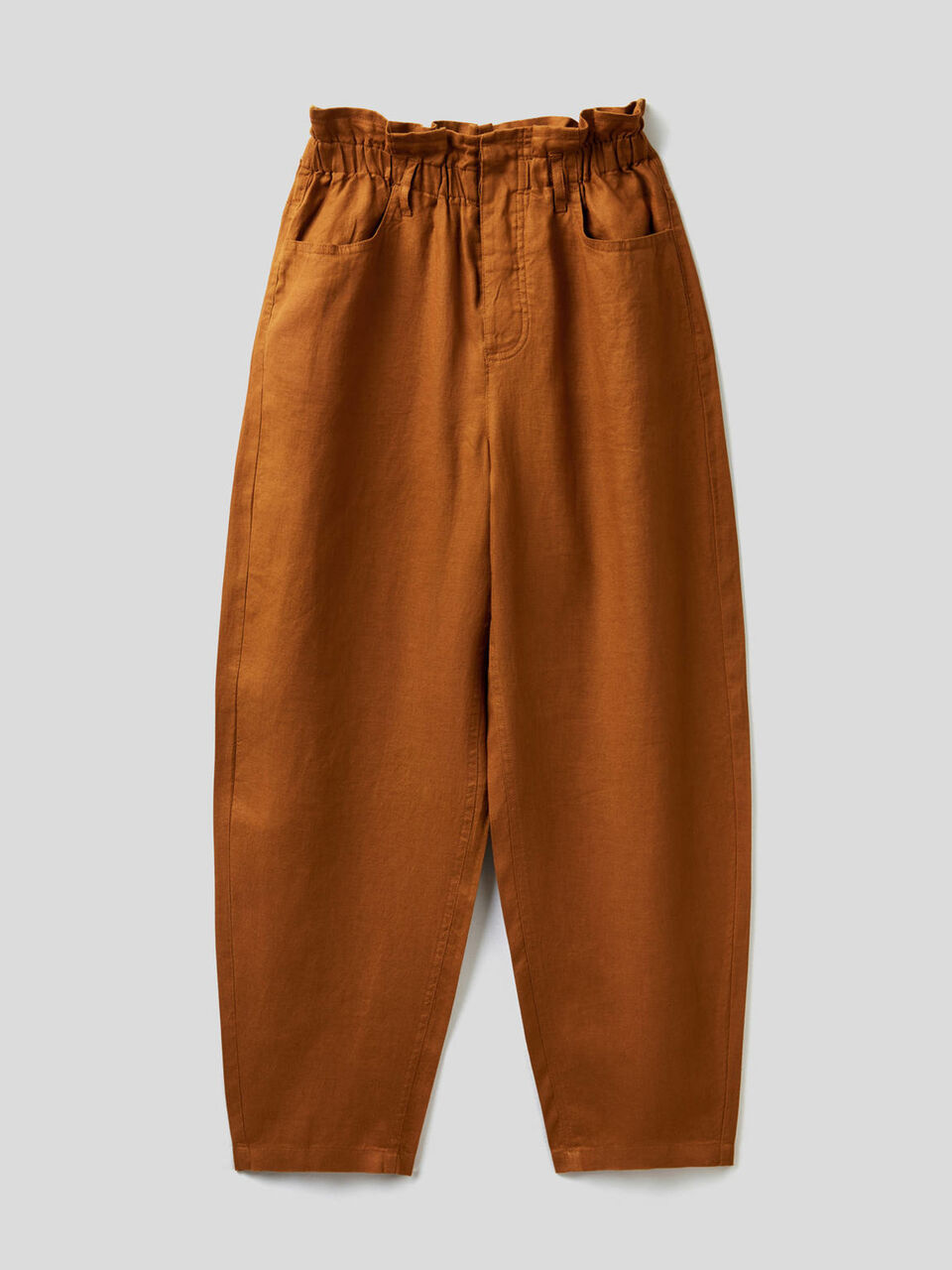 Pantalon en pur lin avec taille froncée image number 1