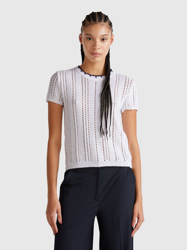 Perforierter Pullover aus reiner Baumwolle Damen