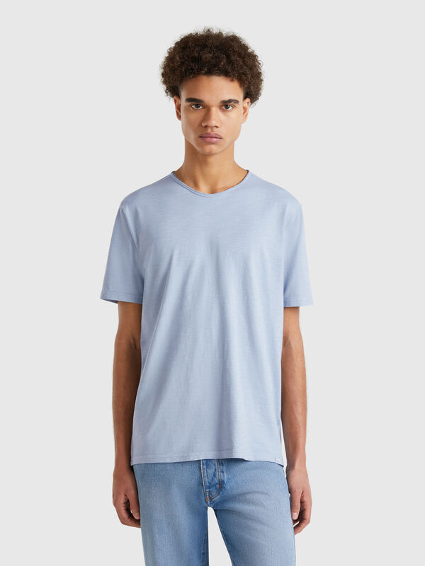Blue gray slub cotton t-shirt Men