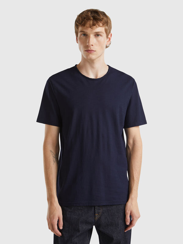 T-Shirt in Nachtblau aus geflammter Baumwolle Herren