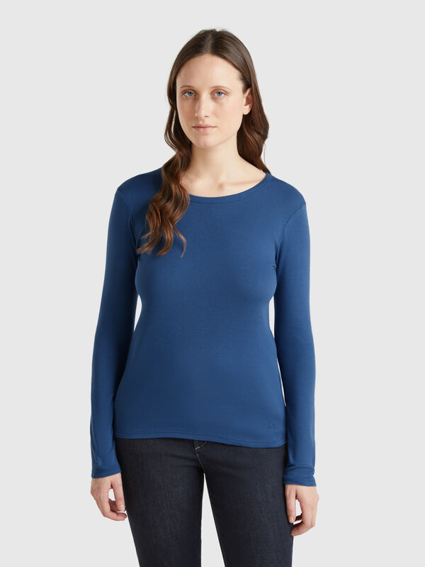 Langärmeliges T-Shirt aus reiner Baumwolle Damen