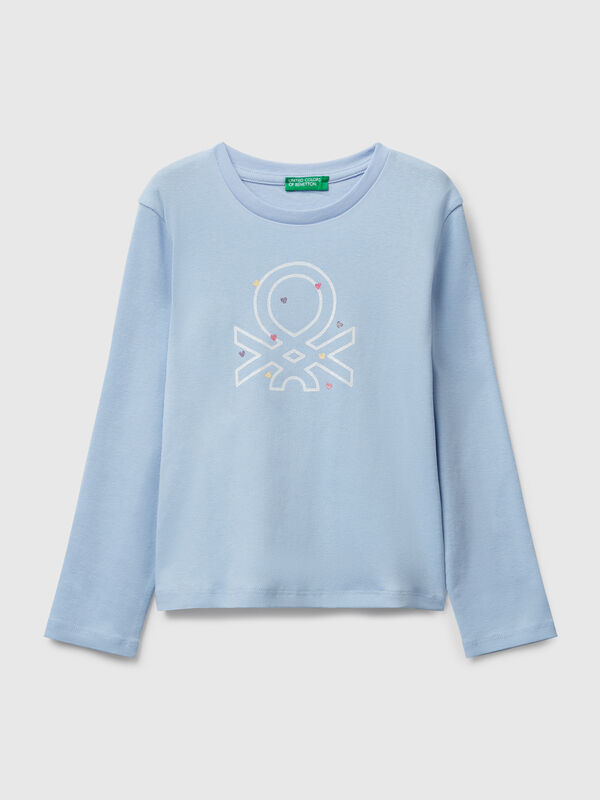 T-shirt with glittery logo in cotton Junior Girl