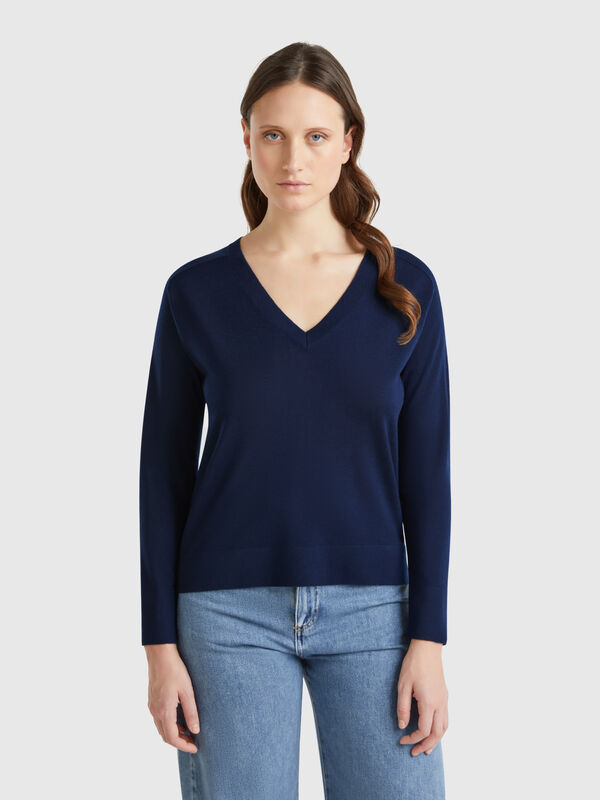 Pullover mit V-Ausschnitt aus reiner Merinowolle Damen
