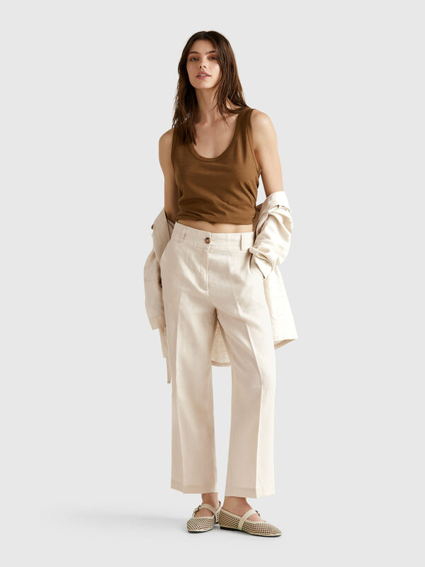 Gerade geschnittene Hose aus reinem Leinen Damen