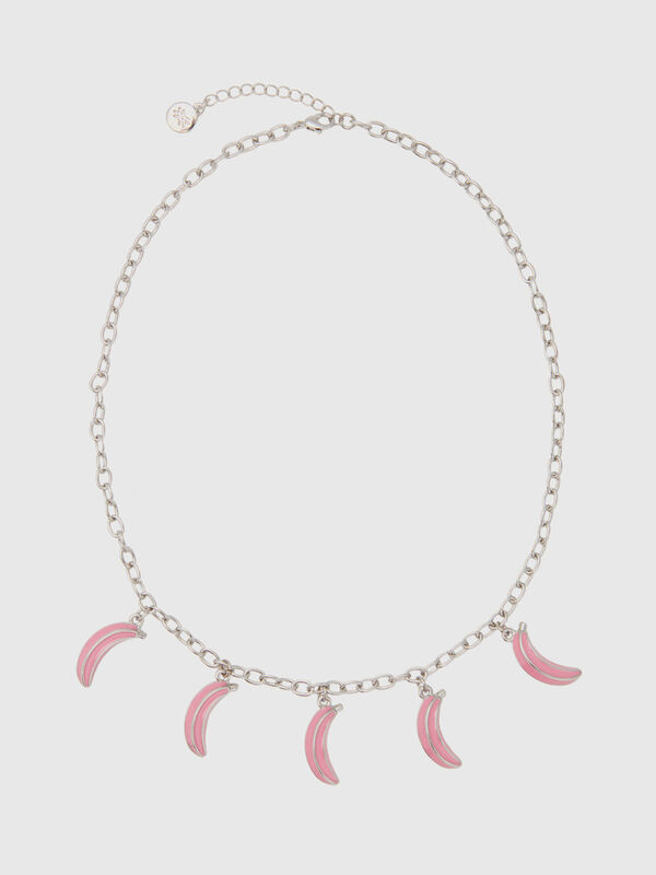 Silver necklace with pink bananas Women