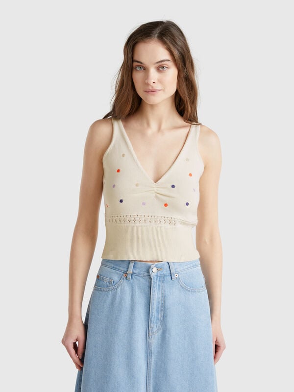 Débardeur en maille avec broderie de fleurs Femme