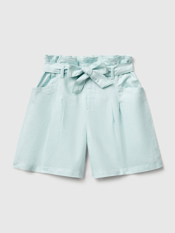 Paperbag bermudas in linen blend Junior Girl