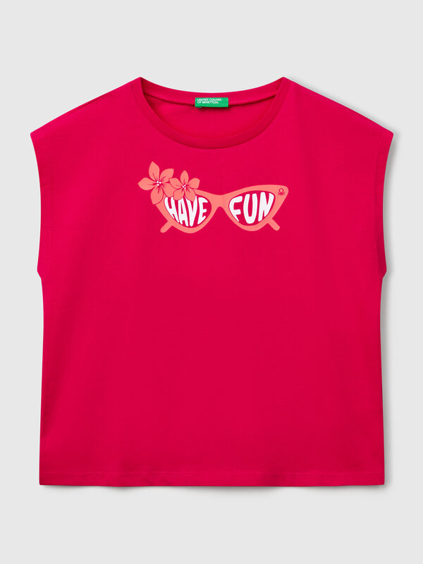 T-Shirt mit fluoreszierendem Aufdruck Mädchen