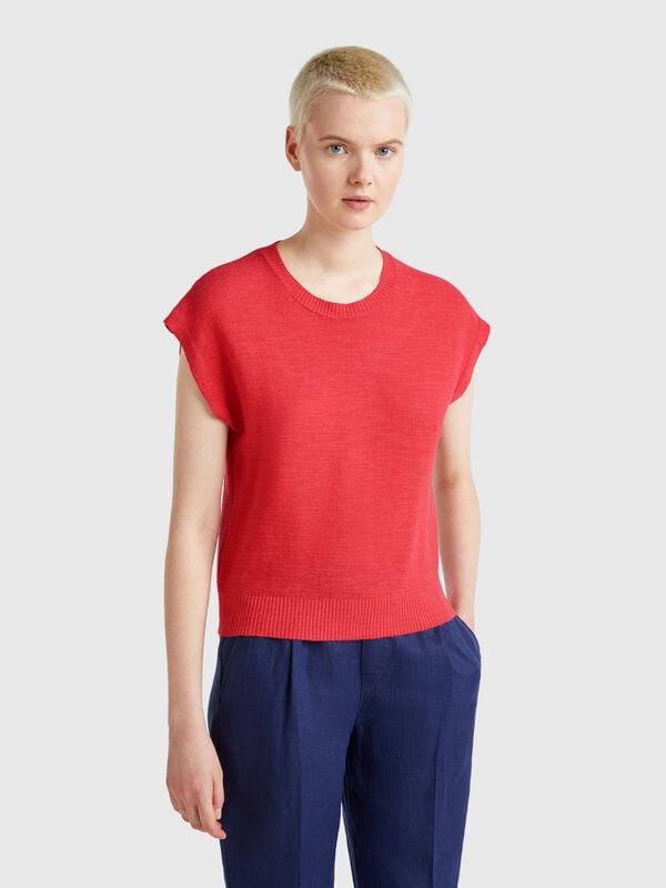 Vest in cotton and linen blend Women