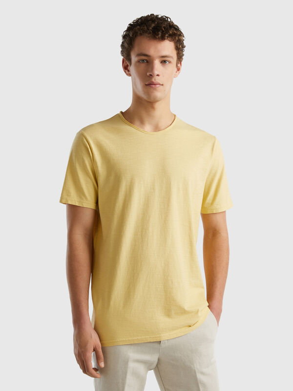 T-shirt jaune pastel en coton flammé Homme