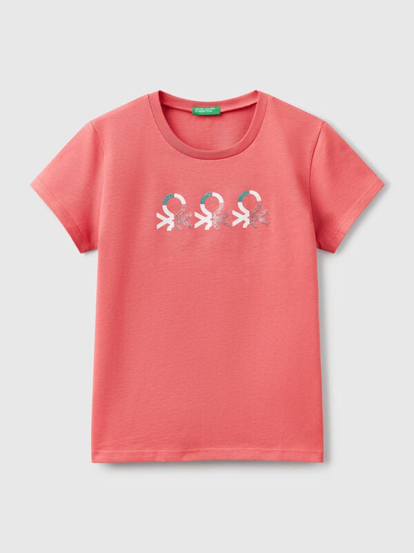T-shirt with glittery logo in cotton Junior Girl
