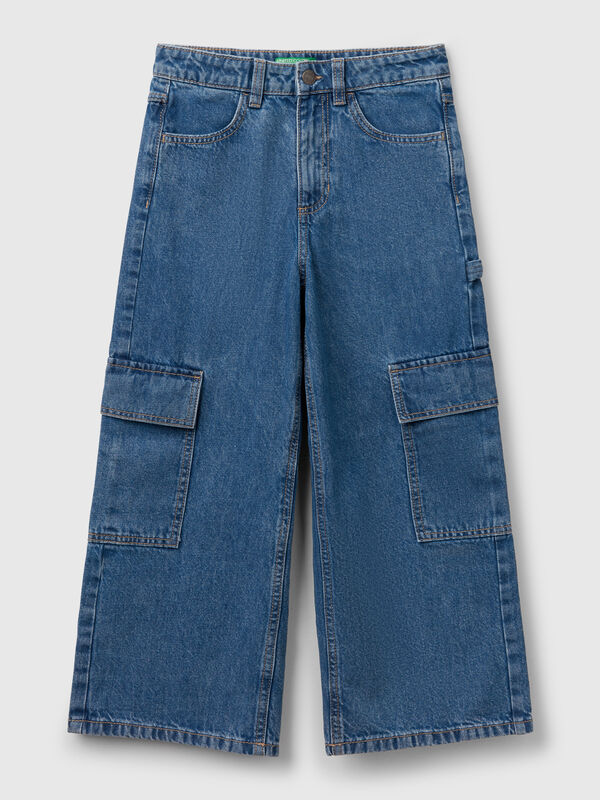 Jean cargo coupe large Filles