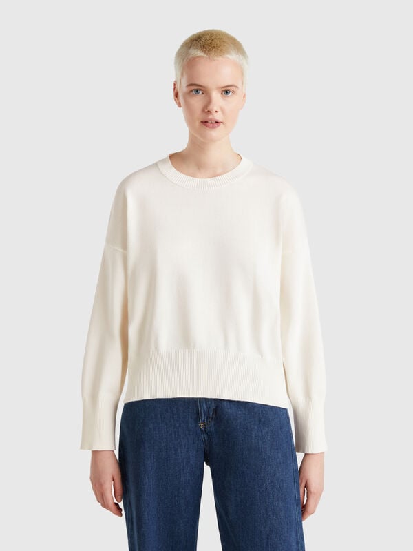 Pull à col rond en tricot de coton Femme