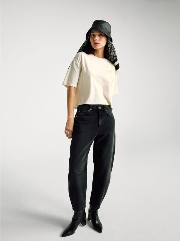 T-shirt coupe boxy avec application Femme
