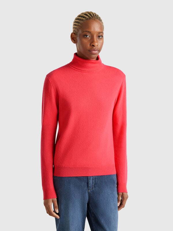 Cyclamen turtleneck sweater in pure Merino wool Women