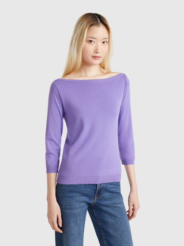 Pulli aus 100% Baumwolle mit Boot-Ausschnitt Damen