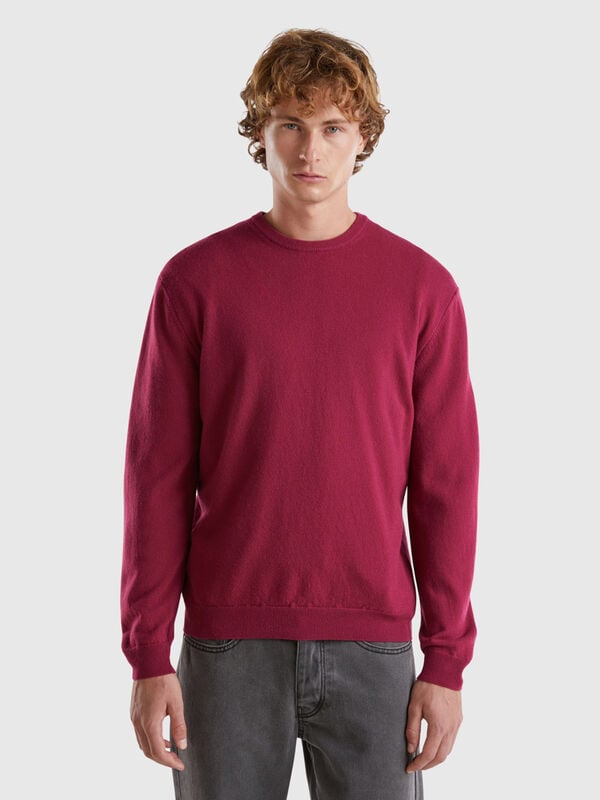 Pull col rond prune en pure laine mérinos Homme