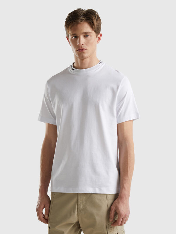 T-shirt blanc à col brodé Homme