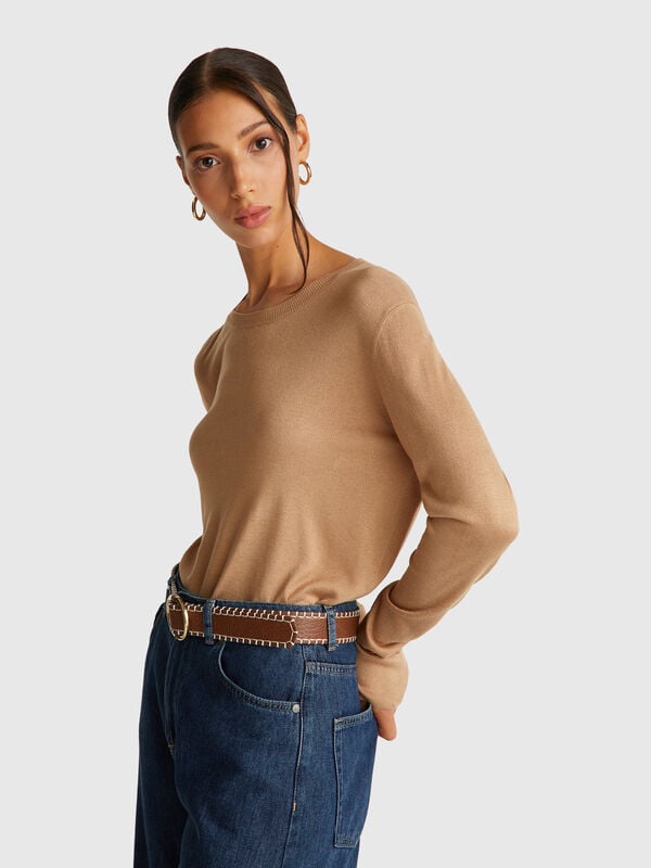 Pull à manches longues en soie mélangée Femme
