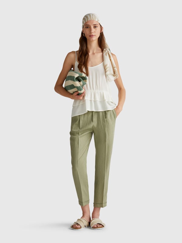 Regular fit pure linen trousers Women
