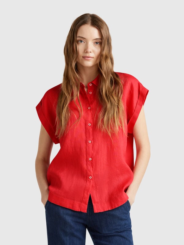 Chemise coupe classique en pur lin Femme