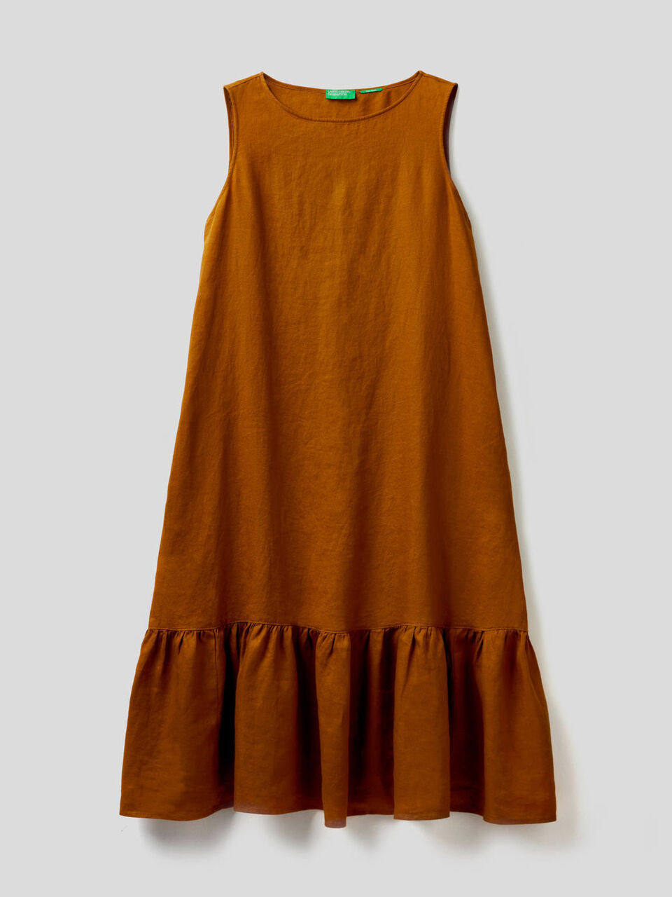 Midi-Kleid aus reinem Leinen mit Rüsche image number 1