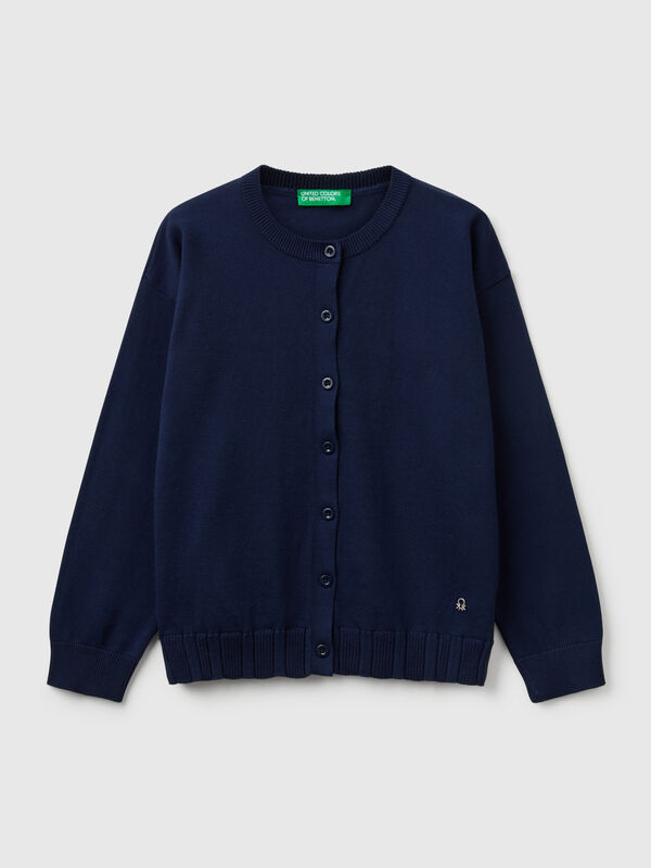 Pure cotton crew neck cardigan Junior Girl