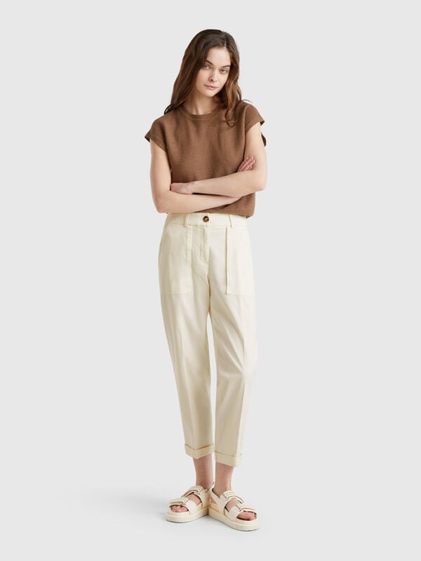 Hose mit Bündchen aus Stretch-Baumwolle Damen