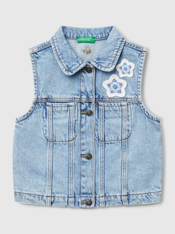 Gilet en jean avec patch fleur Filles