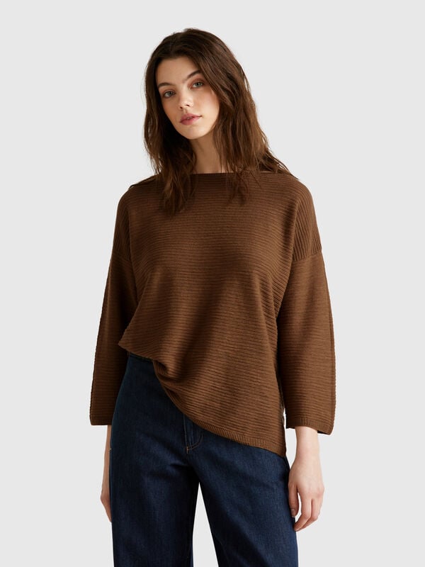 Pull en lin mélangé à manches 3/4 Femme