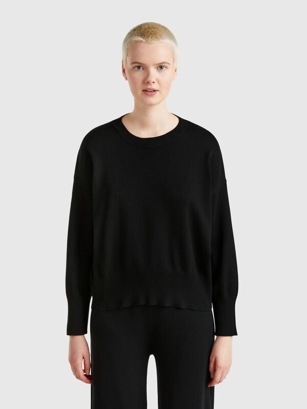 Pull à col rond en tricot de coton Femme