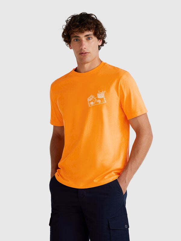 Ockerfarbenes T-Shirt mit Grafik Herren