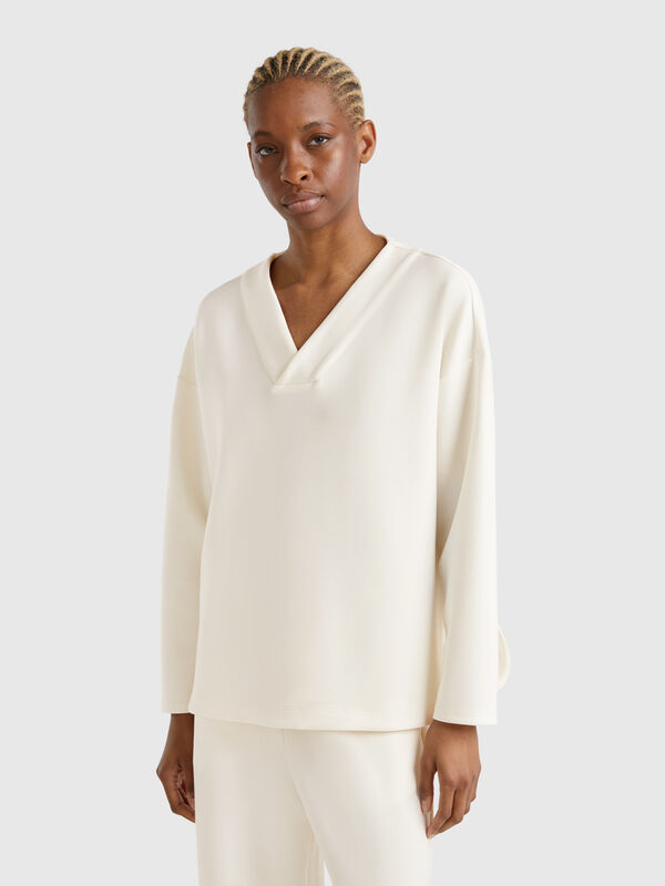 Sweatshirt mit V-Ausschnitt Damen