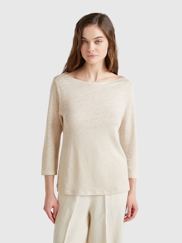 T-shirt manches 3/4 en pur lin Femme