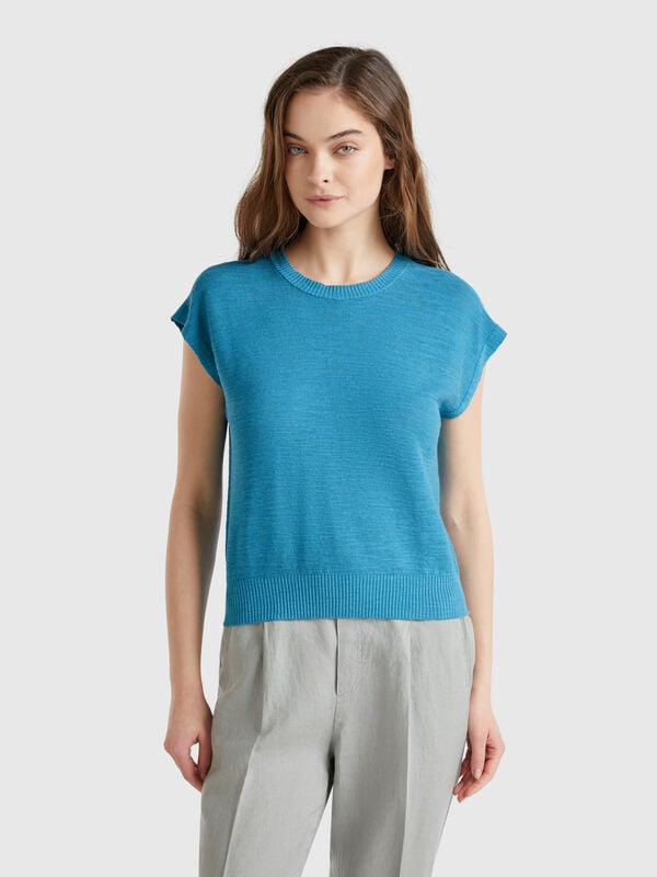 Vest in cotton and linen blend Women