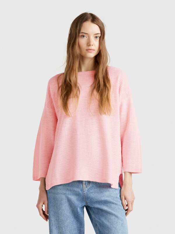 Pull en lin mélangé à manches 3/4 Femme