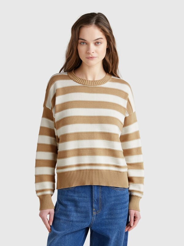 Pull rayé en coton tricot Femme