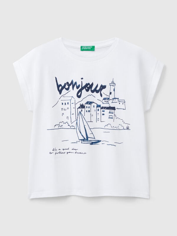 Boxy fit t-shirt with print and glitter Junior Girl