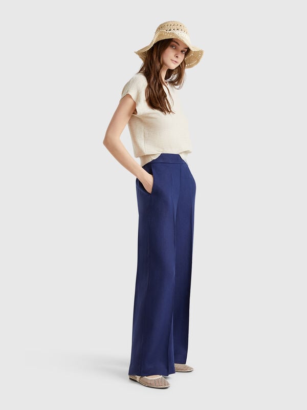 Palazzo trousers in 100% linen Women