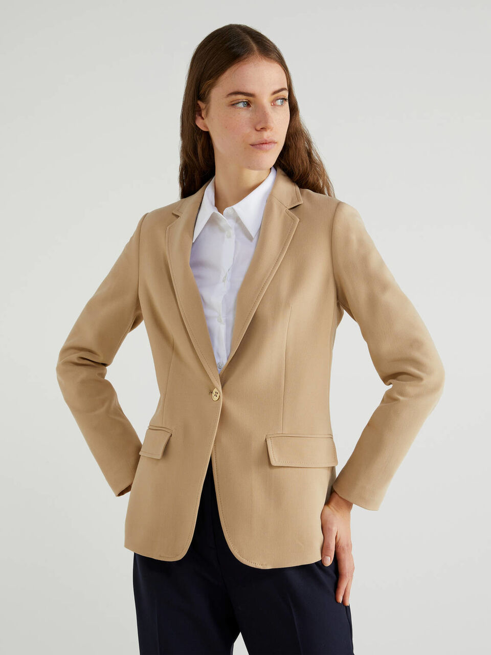 Waisted solid colored blazer Women image number null