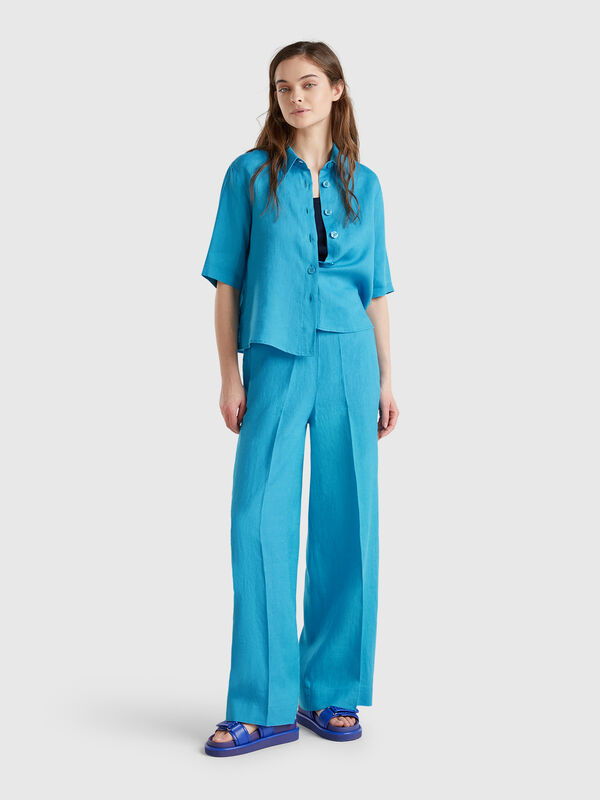 Palazzo trousers in 100% linen Women