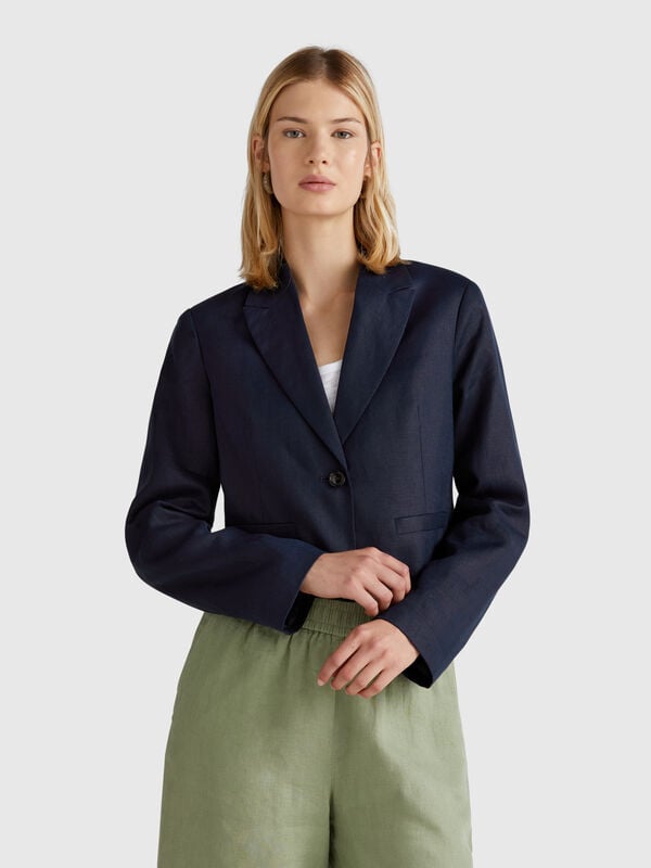 Blazer court en pur lin Femme