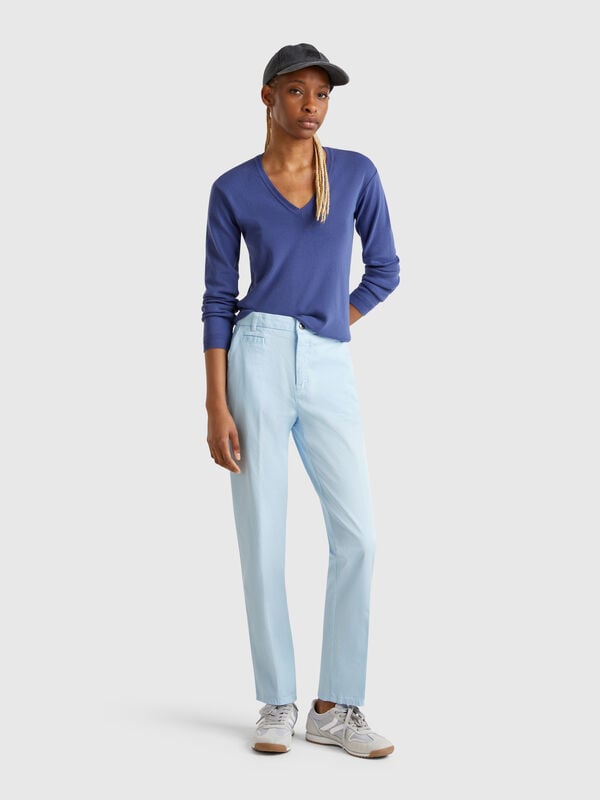 Slim Fit Chinohose aus Baumwolle in Himmelblau Damen