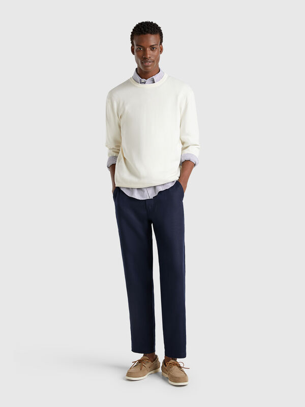 Trousers in pure linen with drawstring Men