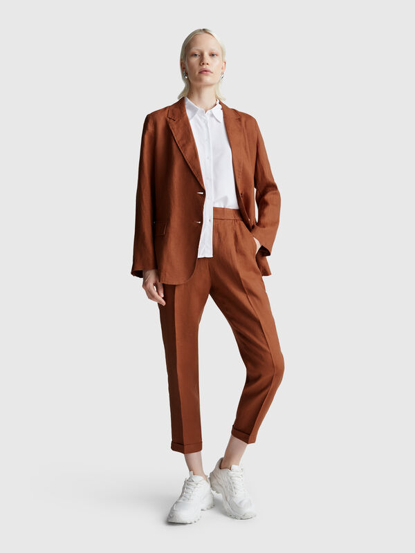 Regular Fit-Hose aus reinem Leinen Damen