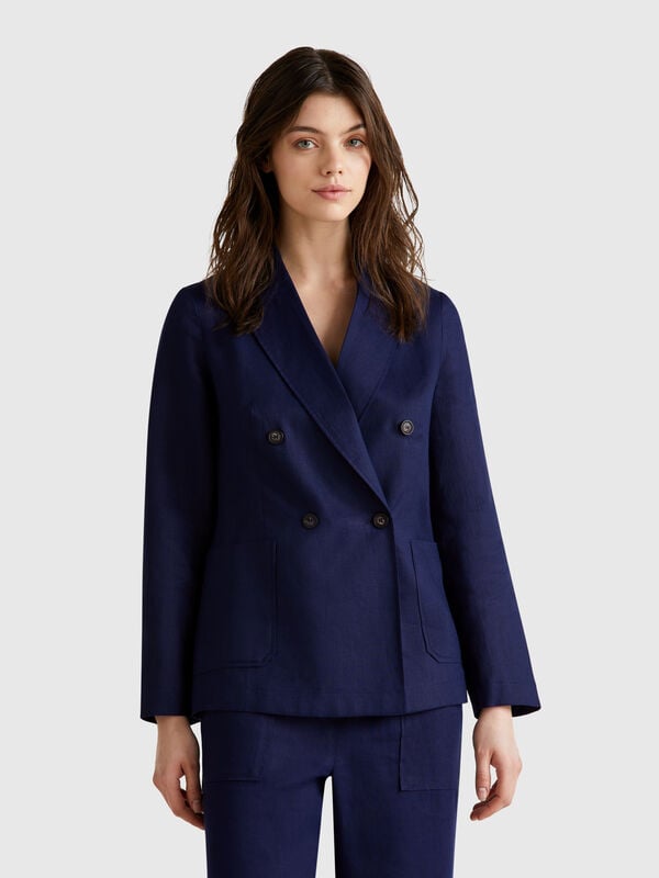 Zweireihige Jacke aus reinem Leinen Damen