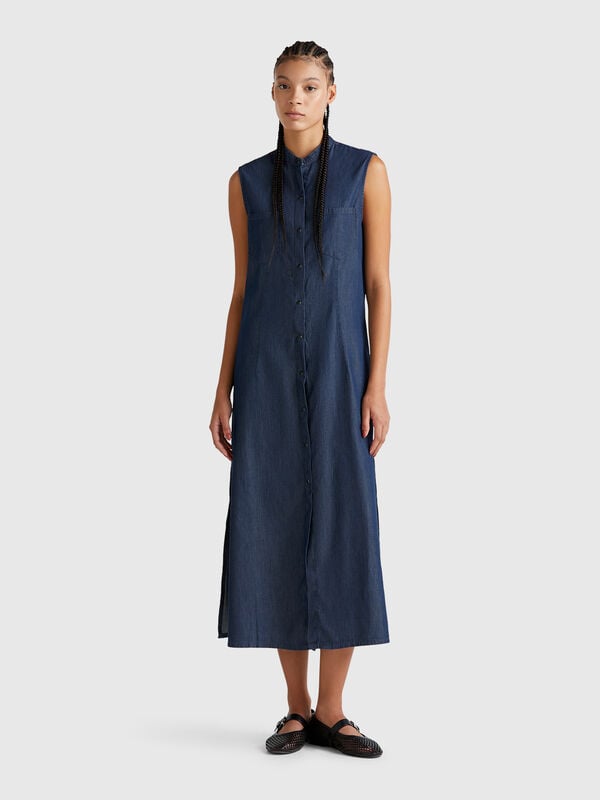 Ärmelloses Chambray-Hemdkleid Damen