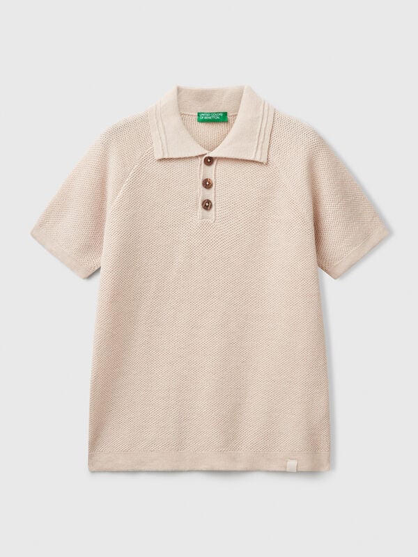 Short sleeve polo in linen blend Junior Boy